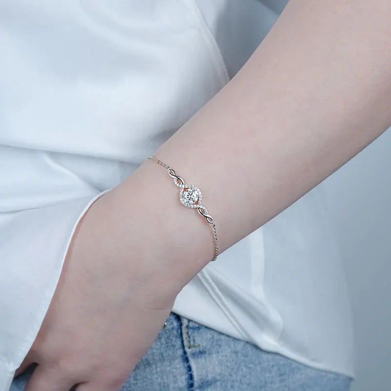 Moissanite Infinity Bracelet – 925 Sterling Silver 1.0ct 6.5mm Evil Eye Adjustable Women’s Jewelry | Melisande