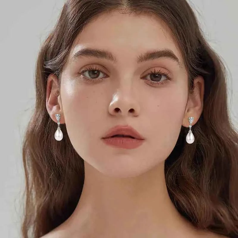 Elegant 13mm White Shell Pearl Drop Stud Earrings, 925 Sterling Silver – Perfect for Engagement & Wedding – Melisande