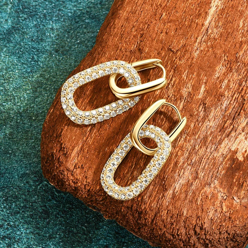 925 Sterling Silver Paperclip Link Hoop Earrings – Round Moissanite Drop Dual-Purpose Jewelry for Women | Melisande