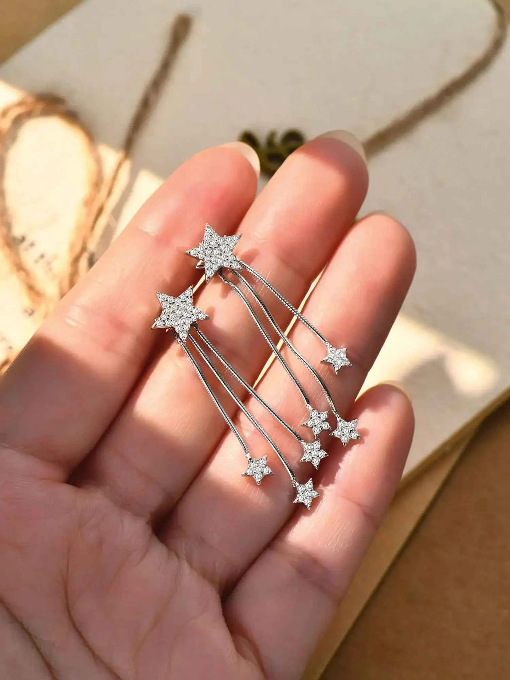 Moissanite Star Tassel Earrings – 925 Sterling Silver Certified Drop Dangle Jewelry | Melisande