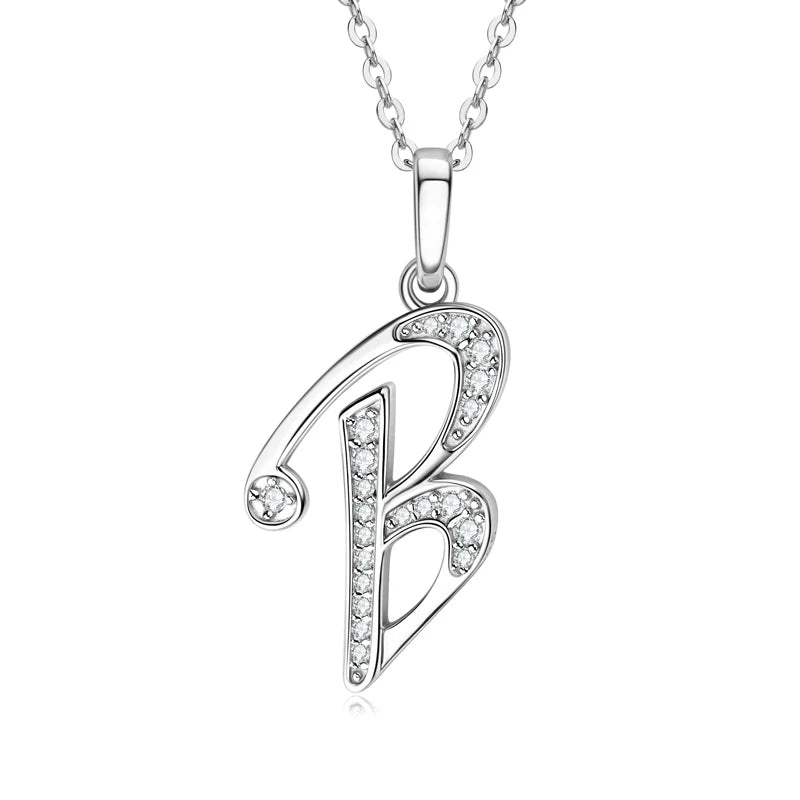26 Letter Initial Moissanite Name Necklace, Real 925 Sterling Silver Personalized Pendant for Women & Men – Melisande