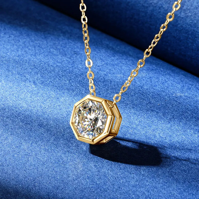 Love Heart Full Moissanite Pendant Necklace, 925 Sterling Silver Adjustable Chain – Solitaire Collar Design – Melisande