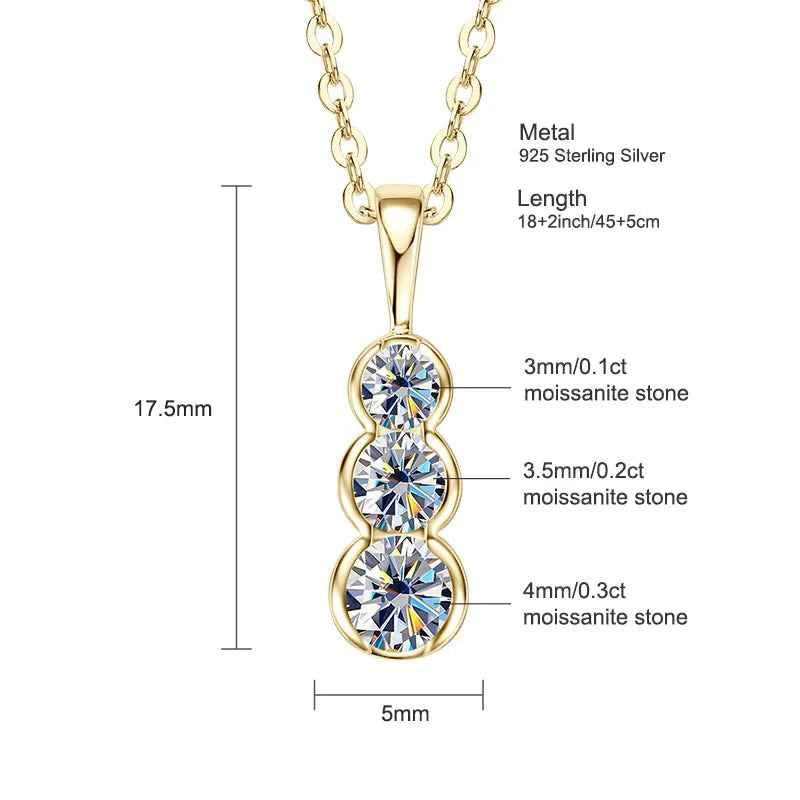 1.8cttw D Color Moissanite Three-Stone Pendant Necklace, 925 Sterling Silver Adjustable Chain – Melisande