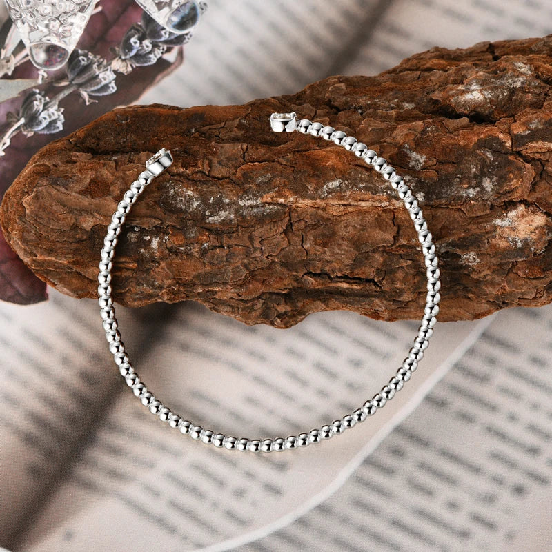 Moissanite Open Bangle Cuff – 925 Sterling Silver 0.5ct D Color 5mm Round Certified Women’s Jewelry | Melisande