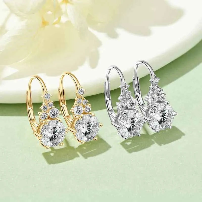 925 Sterling Silver Four-Leaf Clover Drop Hoop Earrings, 3mm D Color Moissanite Stones – Melisande