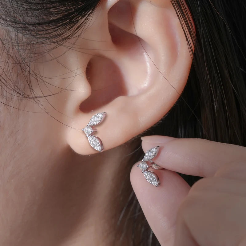 Delicate Leaf Moissanite Earrings – 925 Sterling Silver Mini Stud Piercing Jewelry for Women | Melisande
