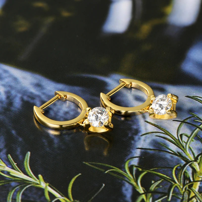 925 Sterling Silver Moissanite Hoop Earrings – 5mm (1ctw) D Color Round Drop Diamond | Melisande