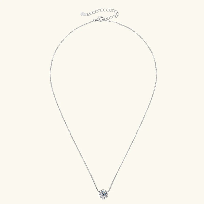 6.5mm 1.0ct Moissanite Petal Pendant Necklace, 925 Sterling Silver Adjustable Chain – Melisande