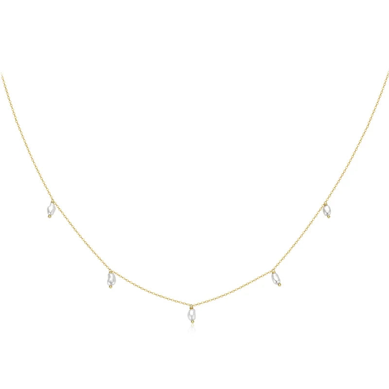 14K Gold Plated Baroque Pearl Necklace – 925 Sterling Silver Natural Freshwater 3–4mm Beads Jewelry for Women | Melisande