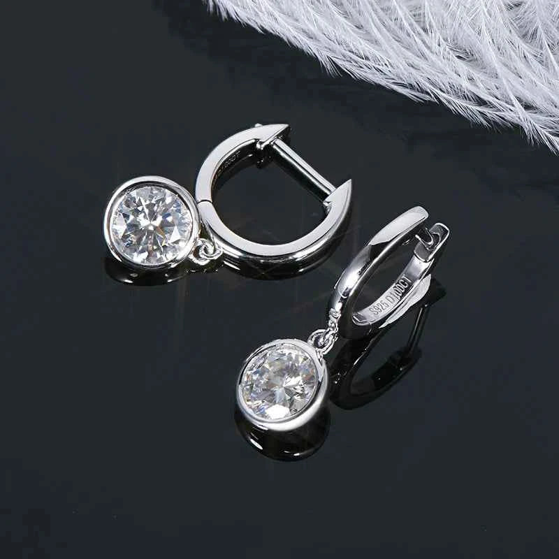 Gold Hoop Drop Earrings, 1ct / 2ct Moissanite Stones, Genuine 925 Sterling Silver – Melisande