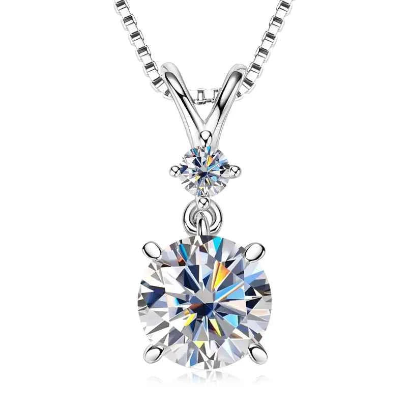 Anziw 1CT 2CT 3CT Moissanite Pendant Necklace for Women 925 Silver Adjustable Chain Sparking Two Stones Necklaces Gift Valentine