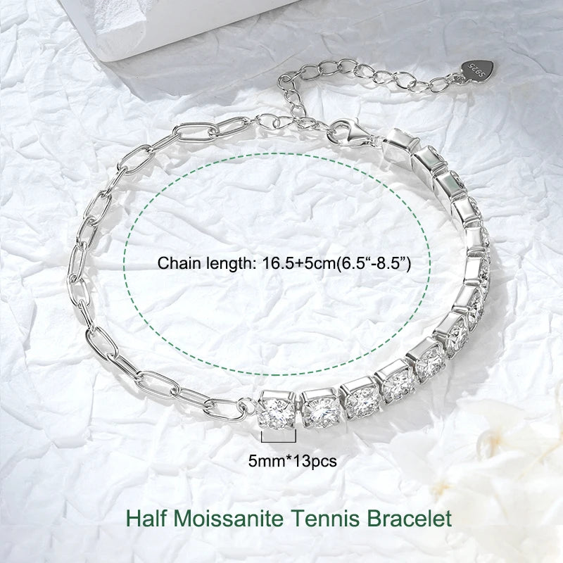 Moissanite Tennis Bracelet, 925 Sterling Silver, 14K Gold Plated, 3mm & 5mm D VVS1 Round Stones – Women’s Fine Jewelry – Melisande