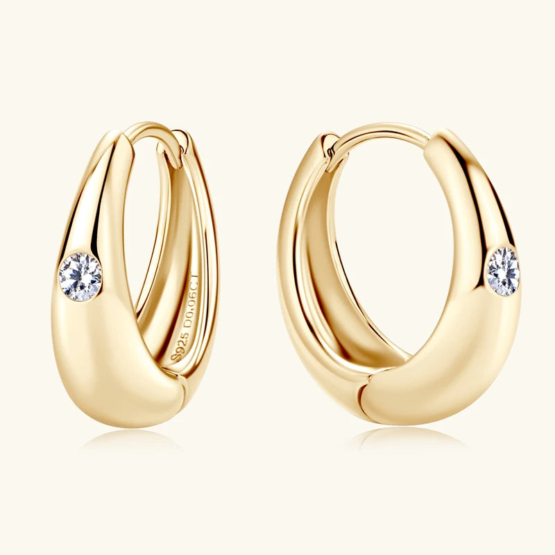 Moissanite Chunky Hoop Earrings – 925 Sterling Silver Gold Plated 2.5mm D Color Huggies | Melisande