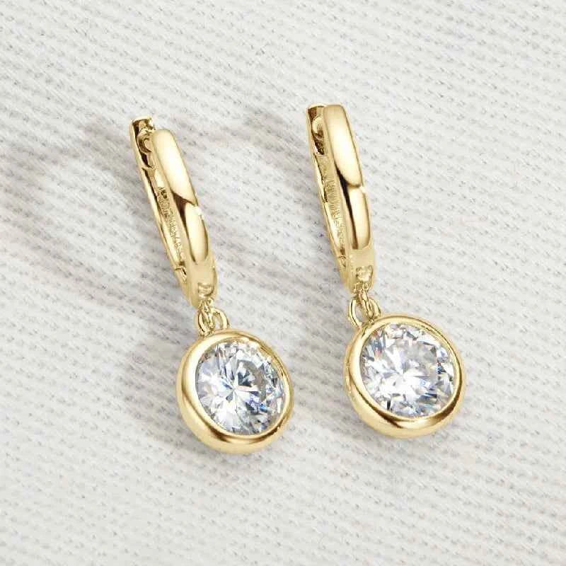 Gold Hoop Drop Earrings, 1ct / 2ct Moissanite Stones, Genuine 925 Sterling Silver – Melisande