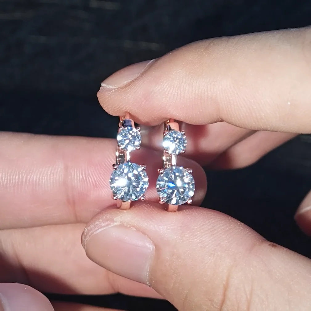 Gold Plated Double Moissanite Hoop Earrings – 925 Sterling Silver 6.5mm & 4mm Certified Jewelry for Women | Melisande