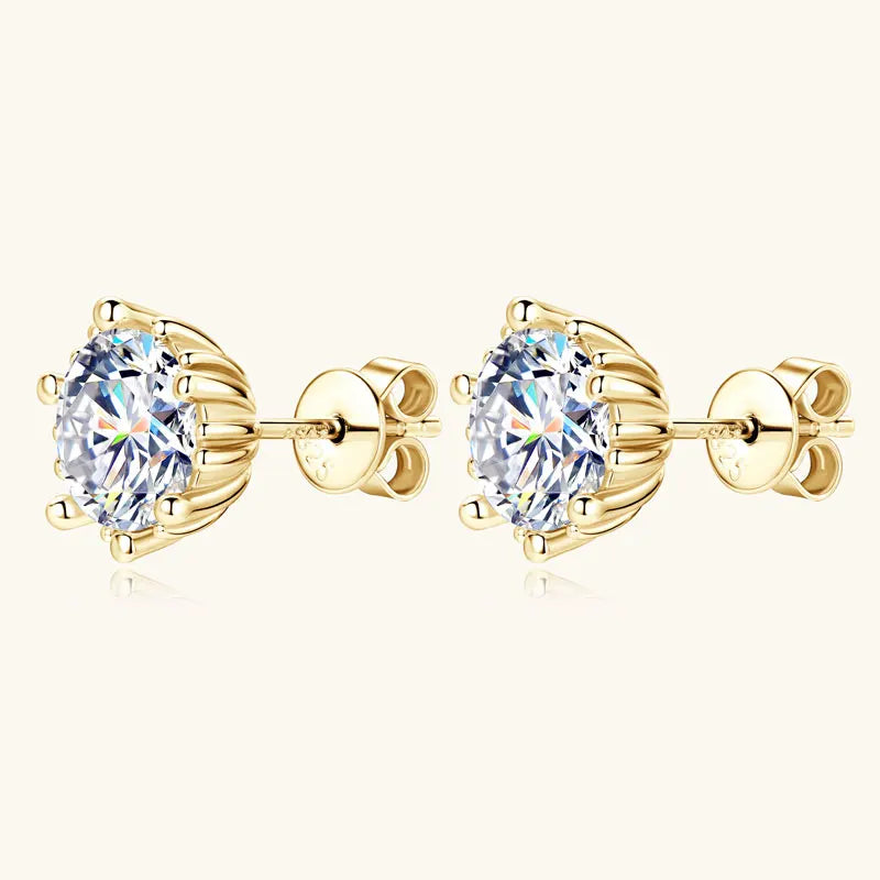 18K Gold Plated Moissanite Stud Earrings – 2ct 8mm Stones 925 Sterling Silver Fine Jewelry | Melisande