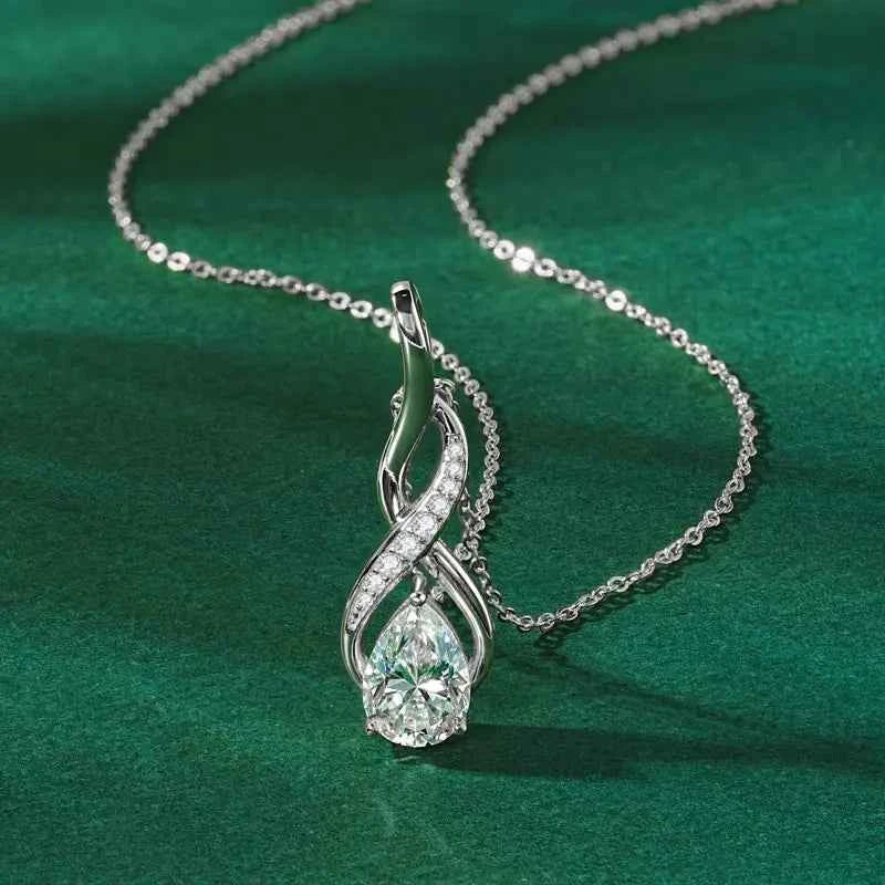 Anziw 7x10mm 2ct Pear Cut Moissanite Infinity Pendant Necklace for Women 925 Sterling Silver Adjustable Chain Fine Jewelry Gift