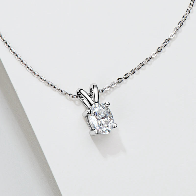 Oval Cut D Color Moissanite Jewelry Set, Real 925 Sterling Silver Pendant Necklace & Stud Earrings – Melisande