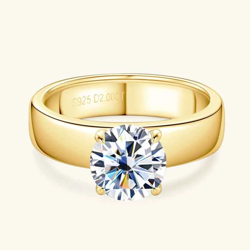 Moissanite Ring – 925 Sterling Silver 18K Gold Plated 2ct 8mm Wide Band Wedding Ring | Melisande