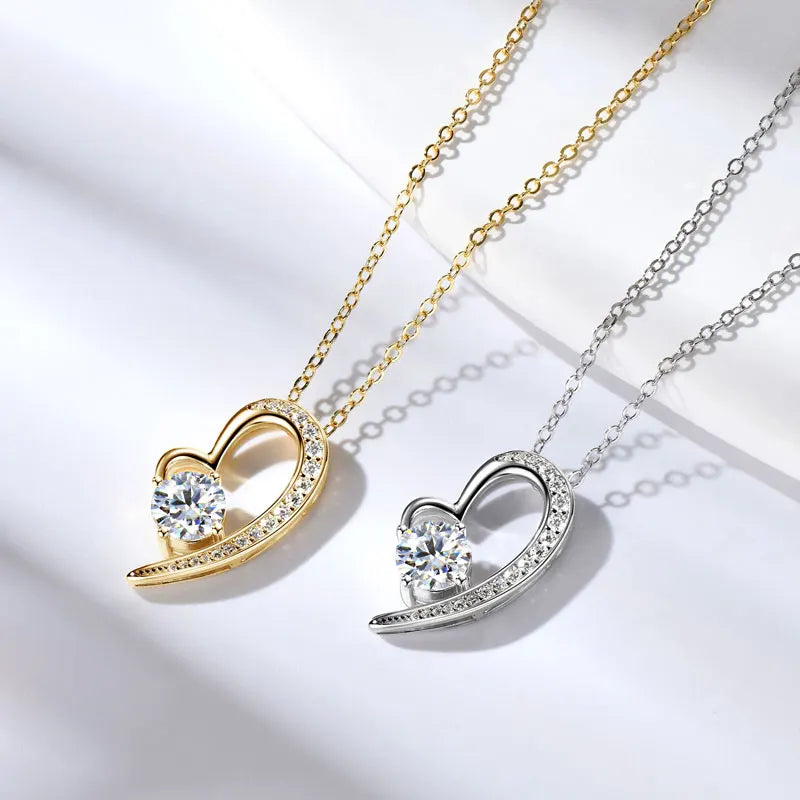 Moissanite Heart Pendant Necklace – 925 Sterling Silver 1.0ct 6.5mm Women’s Romantic Jewelry Gift | Melisande