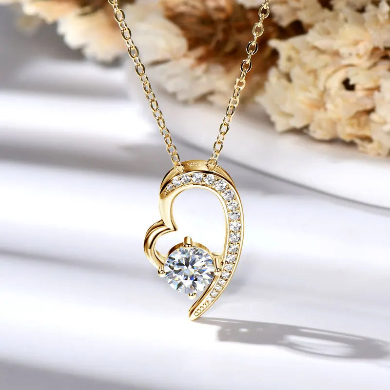 Moissanite Heart Pendant Necklace – 925 Sterling Silver 1.0ct 6.5mm Women’s Romantic Jewelry Gift | Melisande