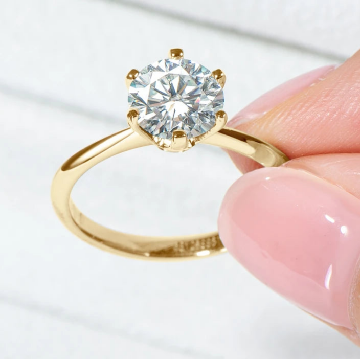 Moissanite Solitaire Ring – 925 Sterling Silver Yellow Gold Plated 2–3ct Certified | Melisande