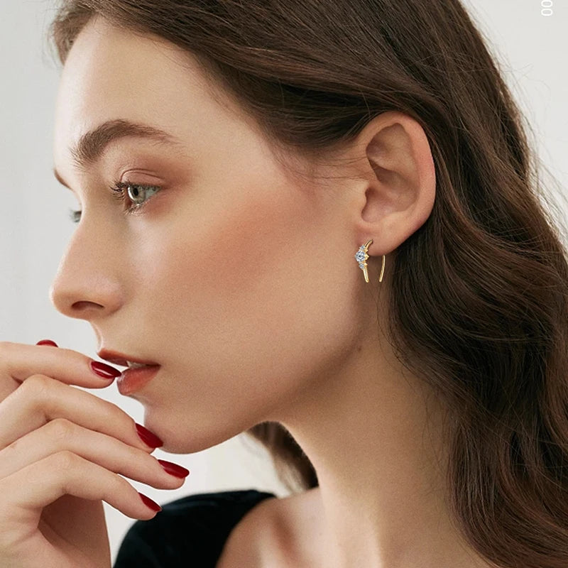 Moissanite Open Hoop Earrings – 925 Sterling Silver 5mm 3-Stone U-Shape Piercing Earrings | Melisande