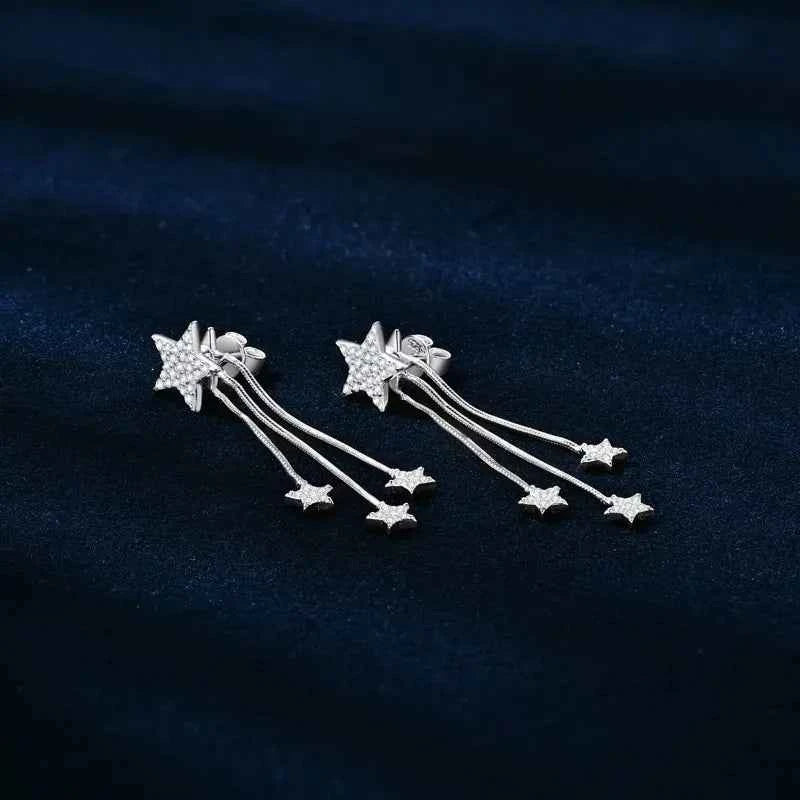 Moissanite Star Tassel Earrings – 925 Sterling Silver Certified Drop Dangle Jewelry | Melisande