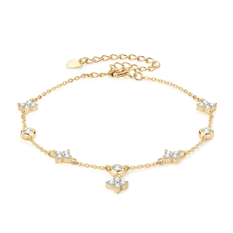 Moissanite Clover Bracelet – 925 Sterling Silver Gold Plated D Color Certified Women’s Lucky Jewelry Gift | Melisande