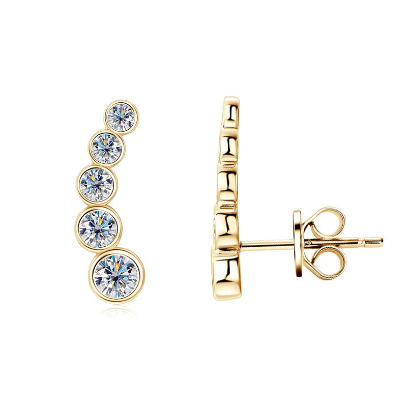4.5mm / 4mm / 3mm All Moissanite Climber Earrings, 925 Sterling Silver Stud Design – Unisex Fine Jewelry for Women & Men – Melisande