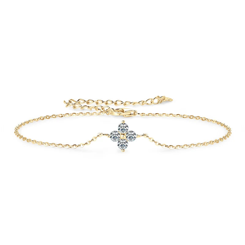 Moissanite Clover Bracelet – 925 Sterling Silver 18K Gold Plated D Color Certified Women’s Charm Jewelry | Melisande