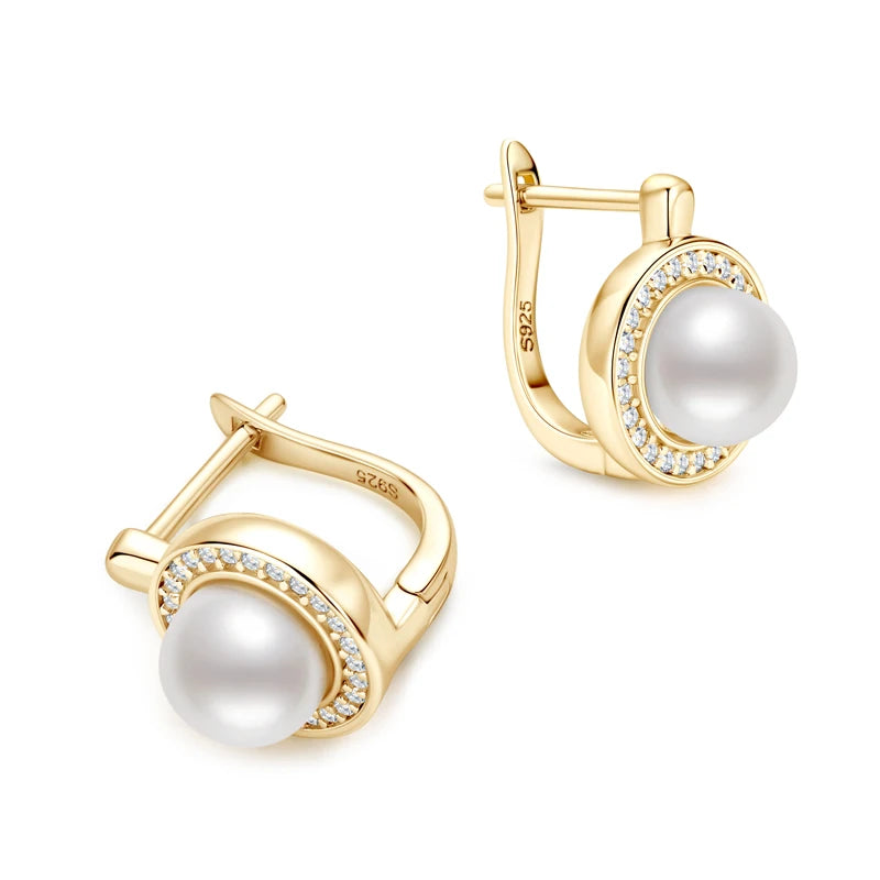 Moissanite & Pearl Hoop Earrings – 925 Sterling Silver 1mm VVS1 Stones with 7mm Freshwater Pearls | Melisande