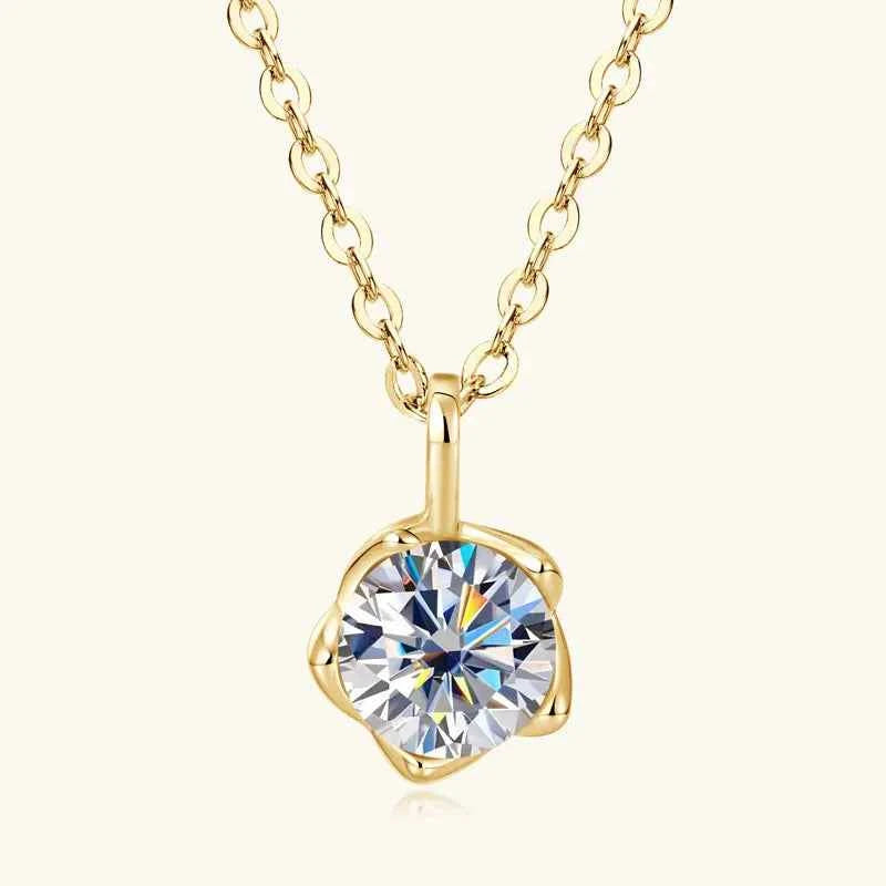 1.0ct 6.5mm D Color Moissanite Flower Bud Pendant Necklace, 925 Sterling Silver Adjustable Chain – Melisande