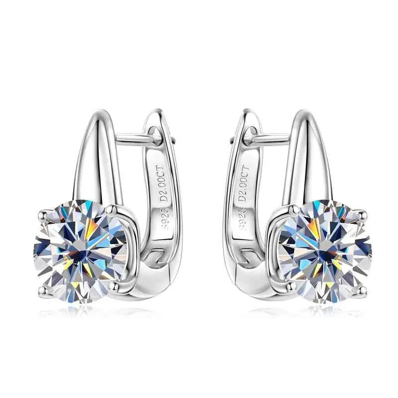 2.0ct 8mm D Color Moissanite U-Shape Hoop Earrings, 925 Sterling Silver Solitaire Design – Melisande