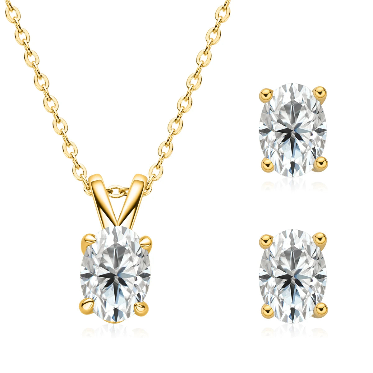 Oval Cut D Color Moissanite Jewelry Set, Real 925 Sterling Silver Pendant Necklace & Stud Earrings – Melisande