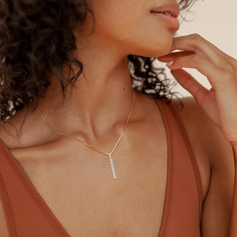 2.8mm 0.56cttw Moissanite Bar Pendant Necklace, 7-Stone Design, 925 Sterling Silver Adjustable Chain (45+5cm)– Melisande