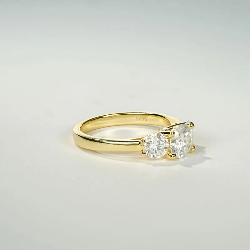 Moissanite Three-Stone Ring – 925 Sterling Silver 2.0cttw D Color 6.5mm Certified Women’s Wedding Band | Melisande