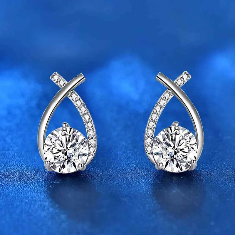 925 Sterling Silver 0.5ct Moissanite Fishtail Cross Stud Earrings, Drop Piercing Design – Melisande