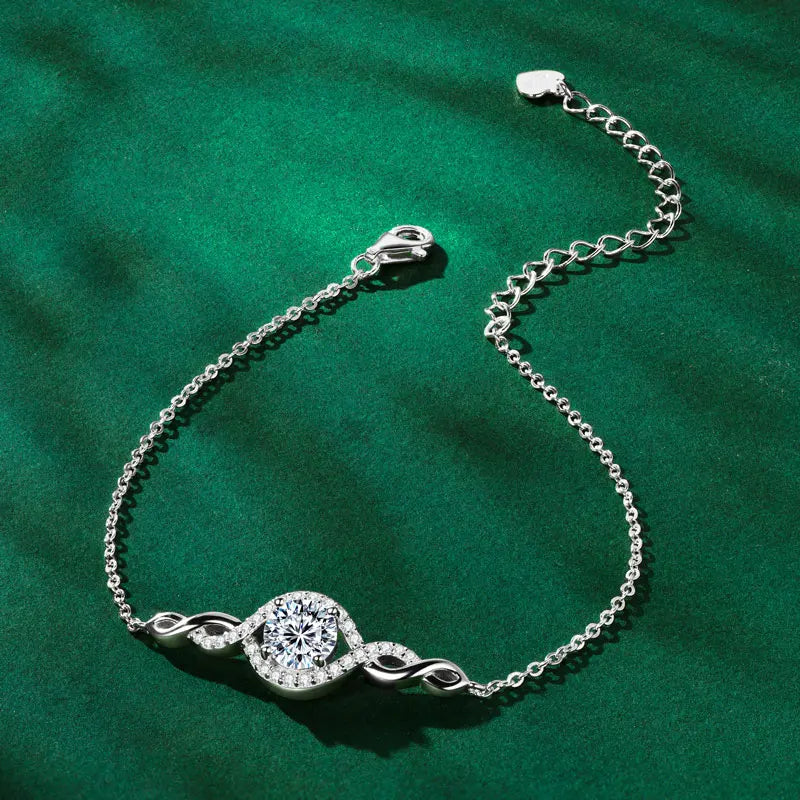 Moissanite Infinity Bracelet – 925 Sterling Silver 1.0ct 6.5mm Evil Eye Adjustable Women’s Jewelry | Melisande