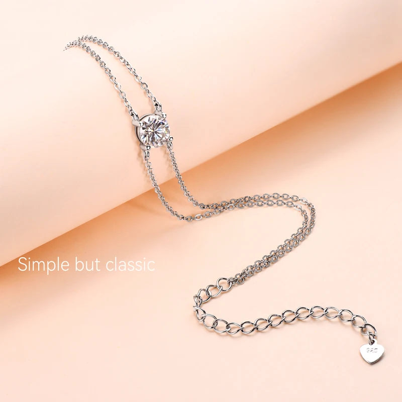 925 Silver Double Chain Moissanite Bracelet, 6.5mm 1.0ct D Color Stone, With GRA Certificate – Women’s Fine Jewelry – Melisande