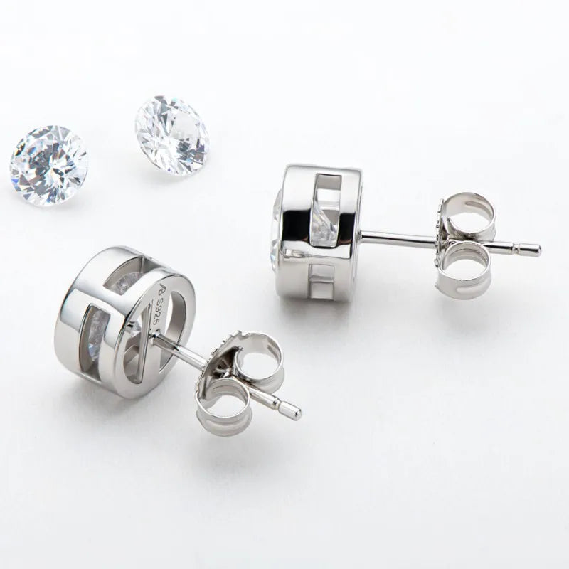 Moissanite Bezel Stud Earrings – 925 Sterling Silver 5mm & 6.5mm Round Solitaire Unisex Jewelry | Melisande