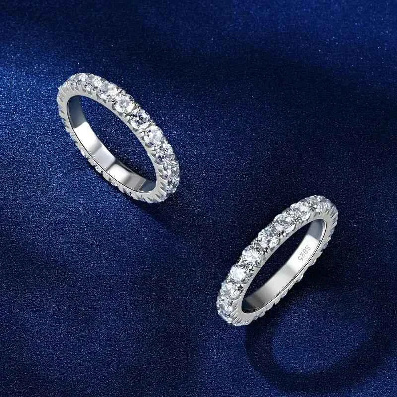 Moissanite Eternity Ring – 925 Sterling Silver White Gold Plated 3mm D Color Wedding Band | Melisande