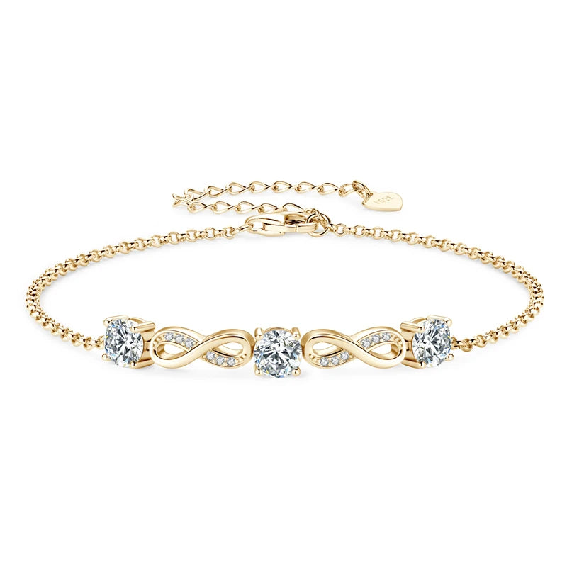 18K Gold Plated Moissanite Infinity Bracelet – 925 Sterling Silver 5mm (1.5cttw) Chain Jewelry for Women | Melisande