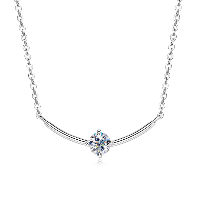 5mm D Color Moissanite Necklace – 925 Sterling Silver Curved Pendant with 0.5ct Stone | Melisande