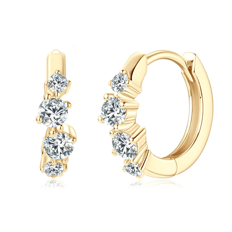 925 Sterling Silver Moissanite Huggie Earrings – Irregular 4-Stone Hoop Design Modern Jewelry for Women | Melisande