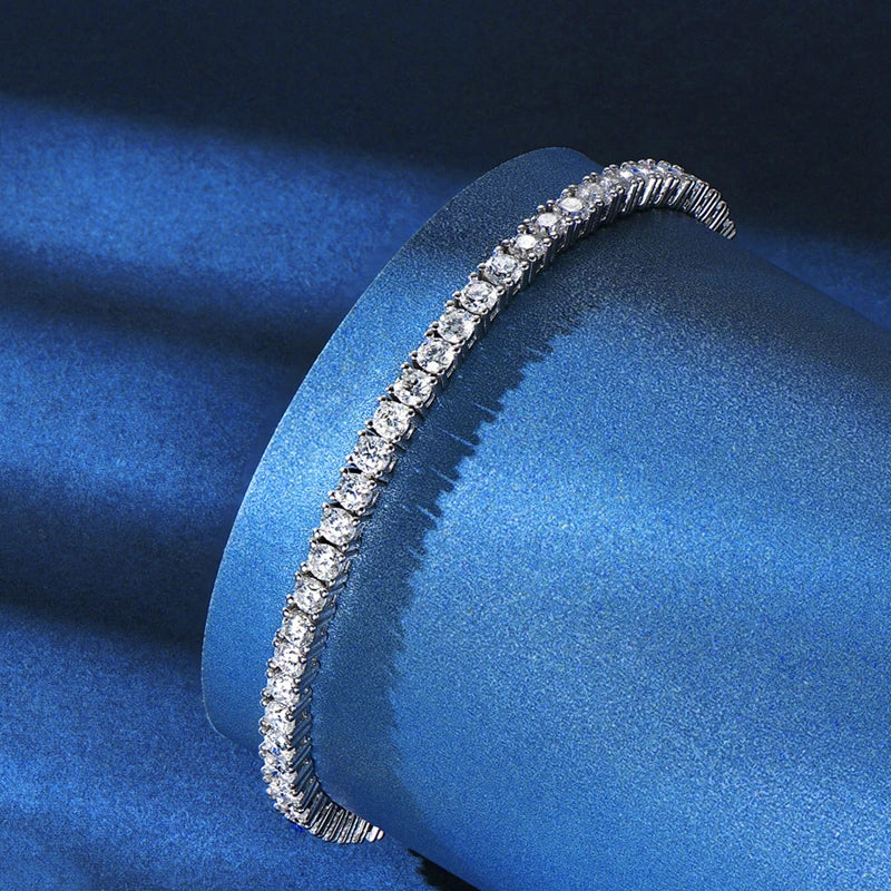 Moissanite Tennis Bracelet, 925 Sterling Silver, 14K Gold Plated, 3mm & 5mm D VVS1 Round Stones – Women’s Fine Jewelry – Melisande