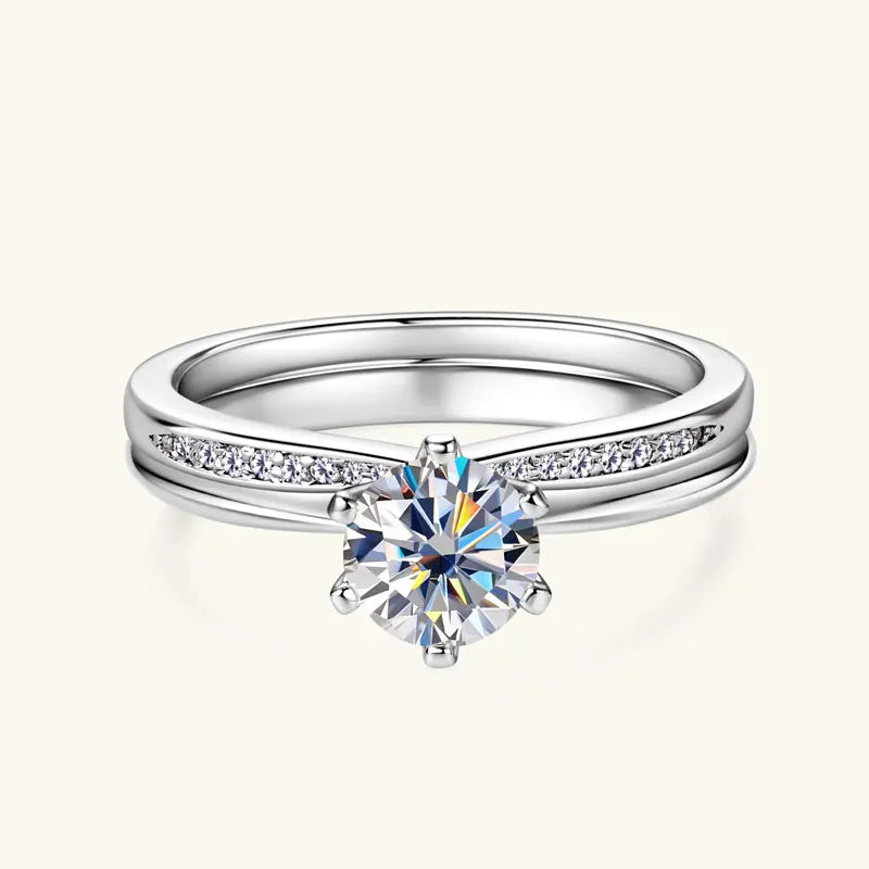 Moissanite Bridal Ring Set – 925 Sterling Silver 1.0ct D Color Solitaire & Eternity Wedding Bands | Melisande
