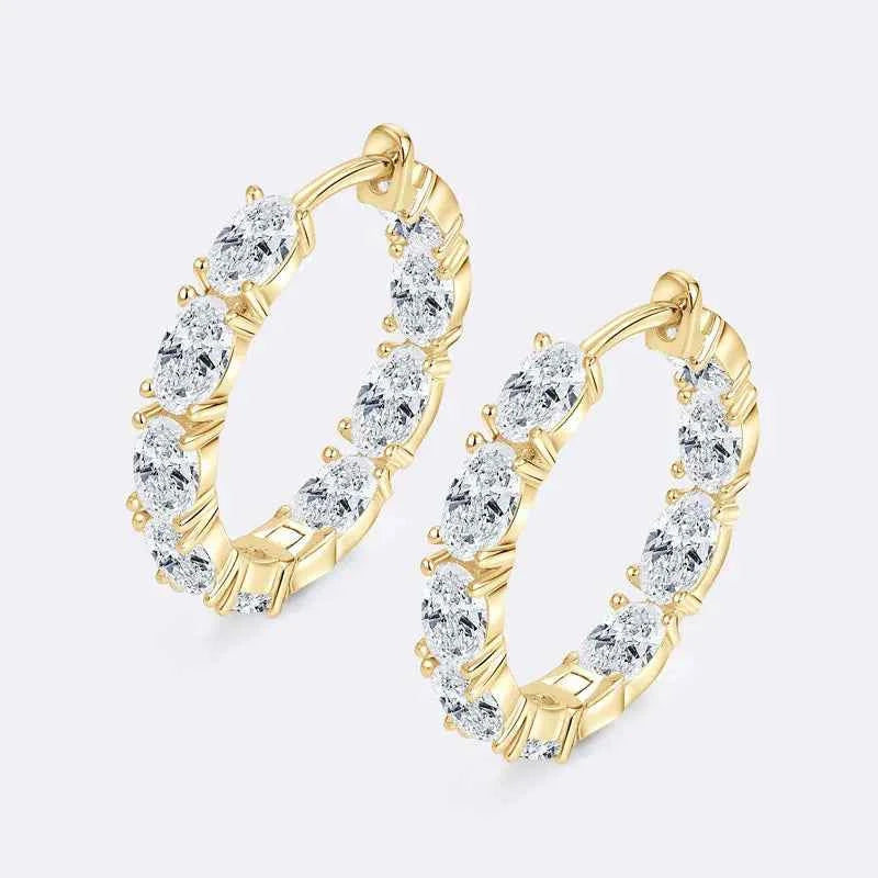 Emerald Cut Gemstone Drop Hoop Earrings, 14K Gold Plated 925 Sterling Silver, Green Marquise & Round CZ Stones – Melisande