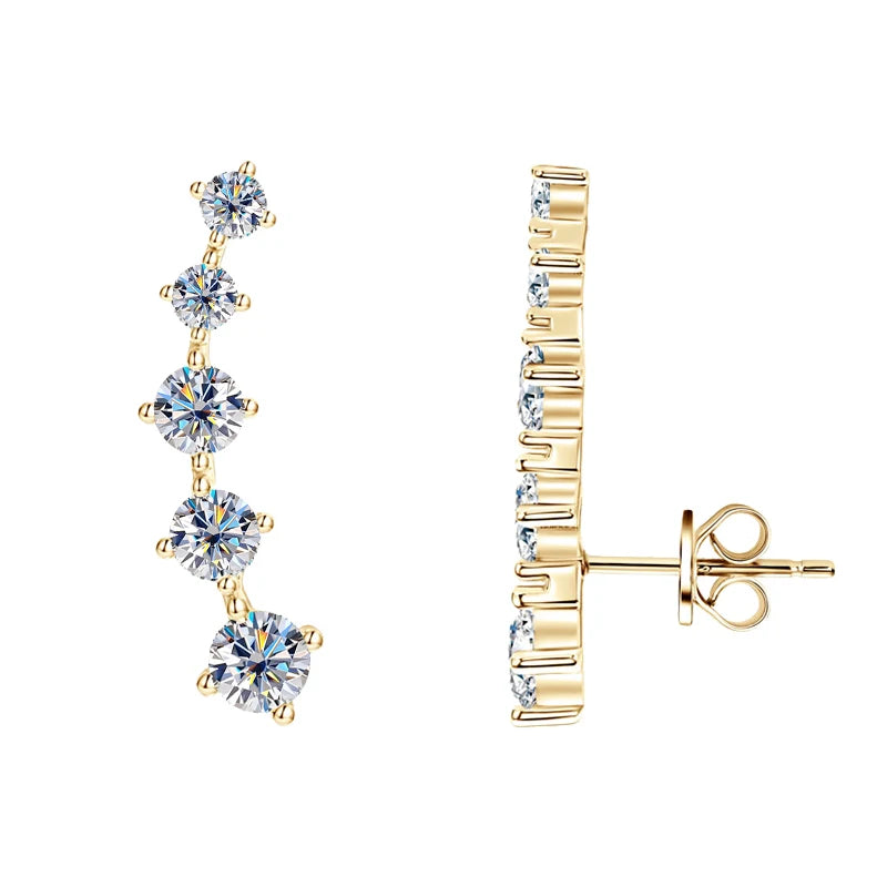 4.5mm / 4mm / 3mm All Moissanite Climber Earrings, 925 Sterling Silver Stud Design – Unisex Fine Jewelry for Women & Men – Melisande