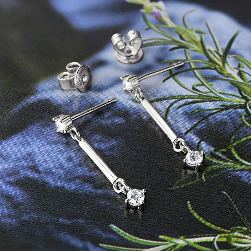D Color Long Moissanite Drop Earrings – 925 Sterling Silver Piercing Stud Jewelry for Women | Melisande